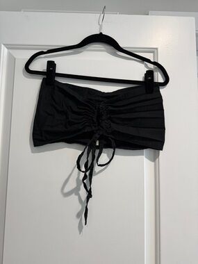 Free People Black Ruched Tie-Front Bandeau Top